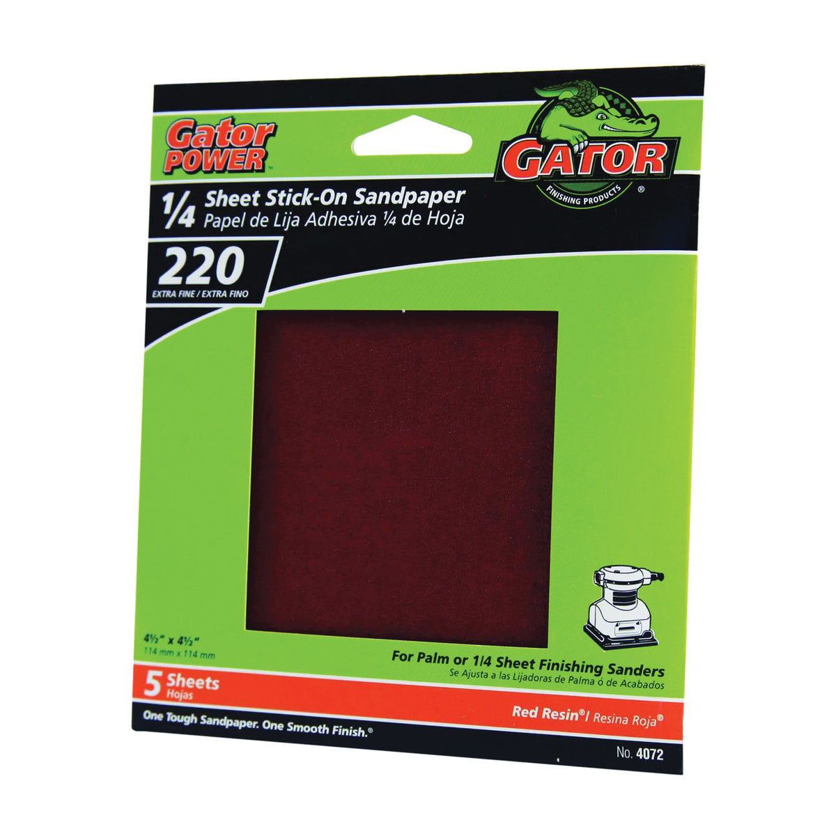 Gator 4072 Sanding Sheet, 4-1/2 in L, 4-1/2 in W, Extra Fine, 220 Grit, Aluminum Oxide Abrasive