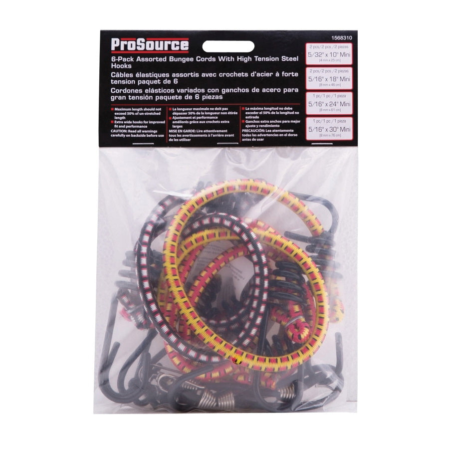 ProSource FH64078 Stretch Cord Set, Polypropylene, Black/Red/Yellow, Hook End