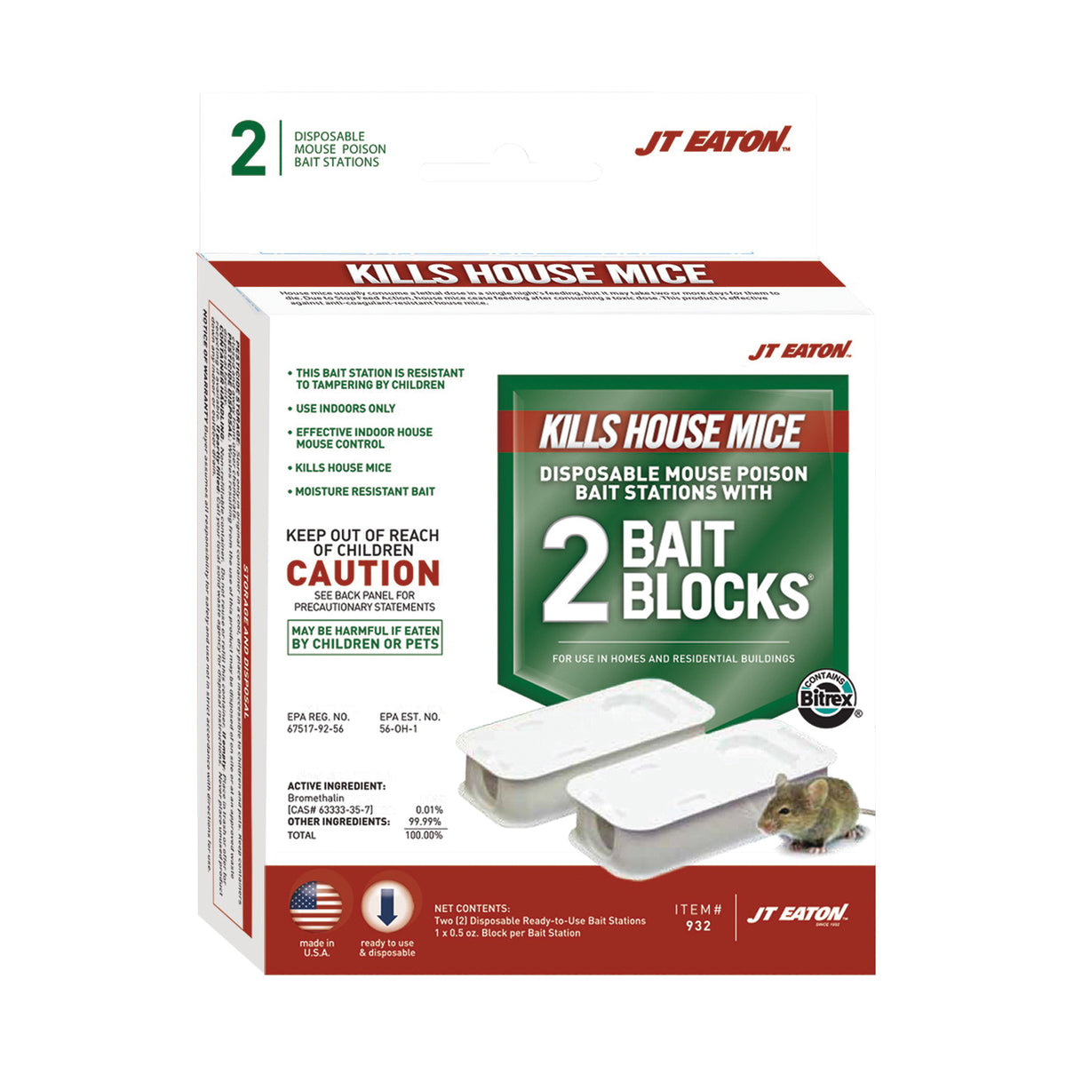 J.T. EATON Answer 932 Mice Bait Station, 1 oz Bait, Green