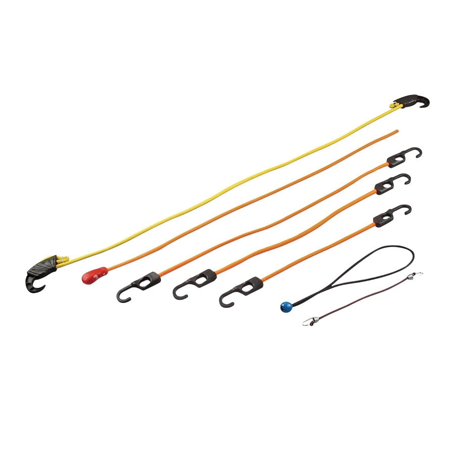 ProSource FH64076 Stretch Cord Set, Polypropylene, Black/Orange, Hook End