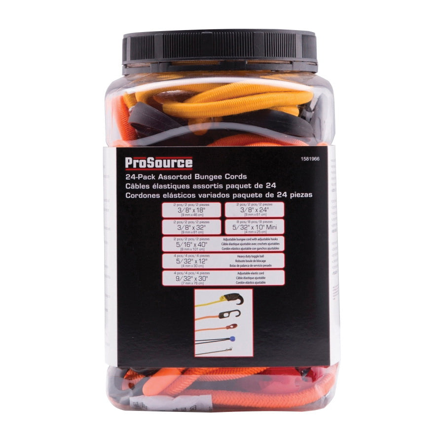 ProSource FH64076 Stretch Cord Set, Polypropylene, Black/Orange, Hook End