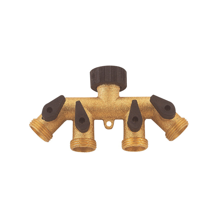 Landscapers Select GB9114A Faucet Manifold, 3/4 in Female, 4-Port/Way, Brass