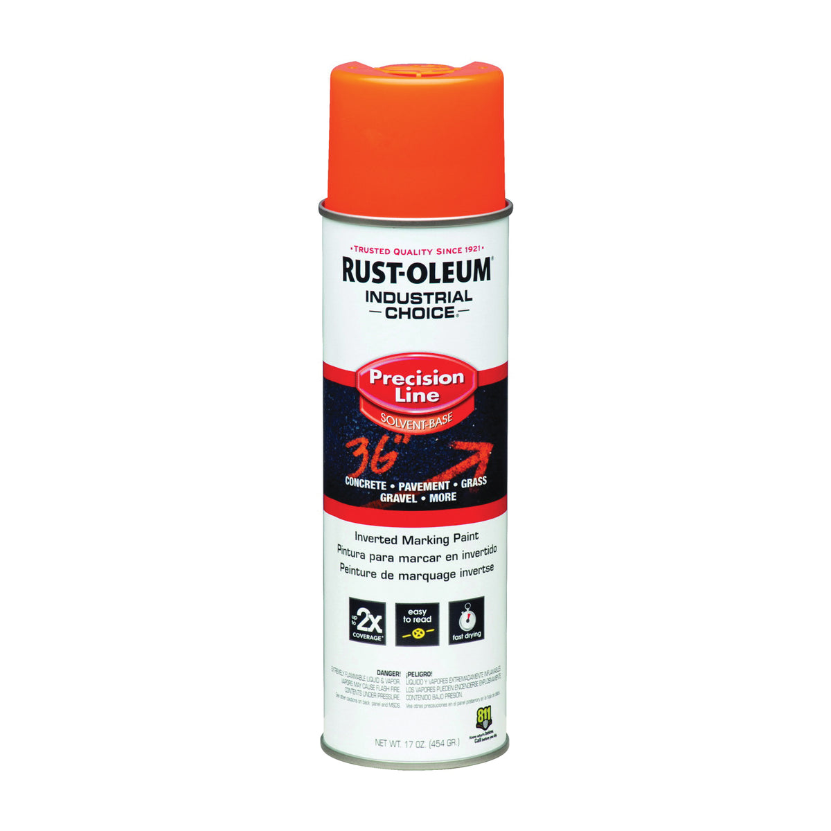 RUST-OLEUM INDUSTRIAL CHOICE 203027 Marking Paint, Semi-Gloss, Fluorescent Orange, 17 oz, Aerosol Can
