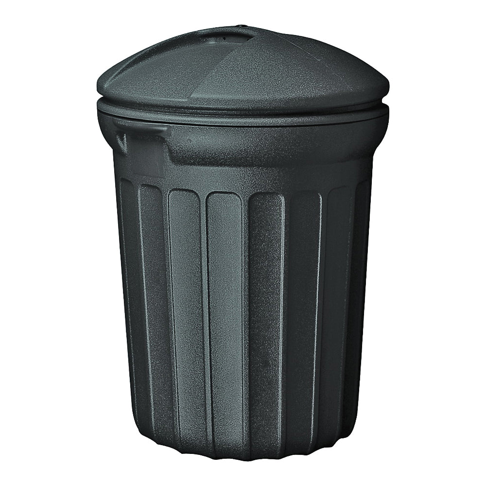 United Solutions TB0007 Trash Can, 32 gal Capacity, Plastic, Black, Snap-On Lid Closure