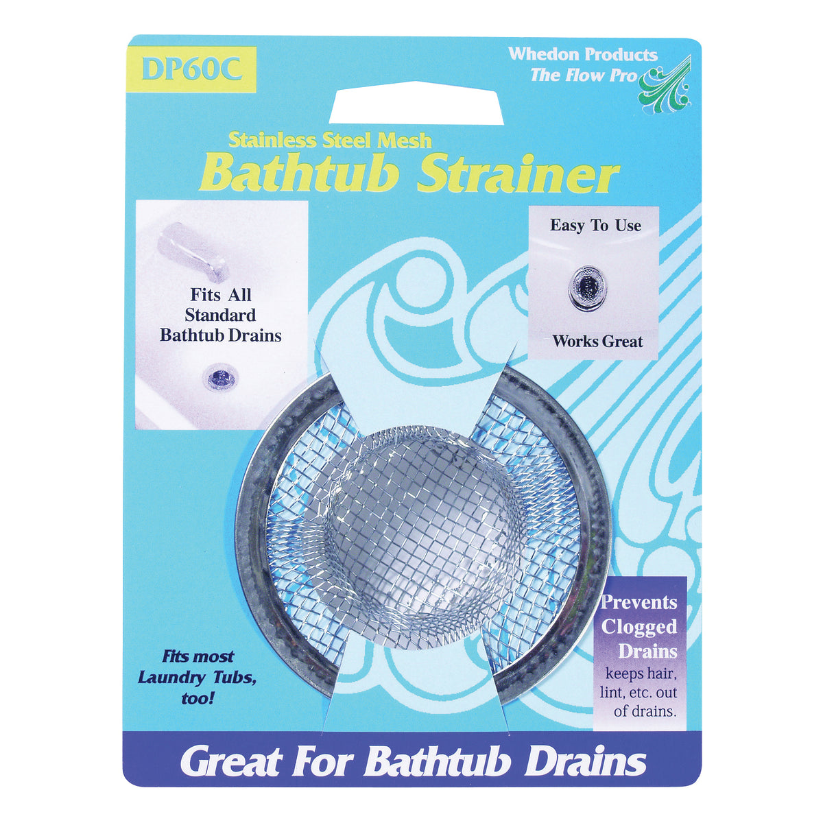 Whedon DP60C Bathtub Strainer with Ring, Stainless Steel