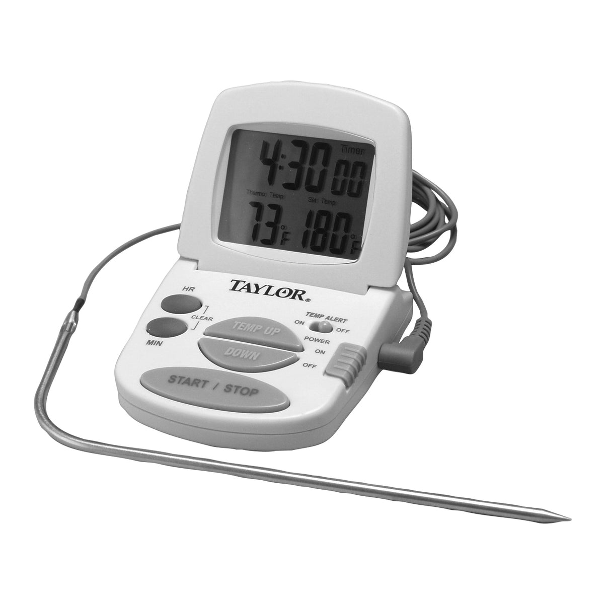 Taylor 1470N Wired Probe Thermometer, 32 to 392 deg F, Digital Display, Gray