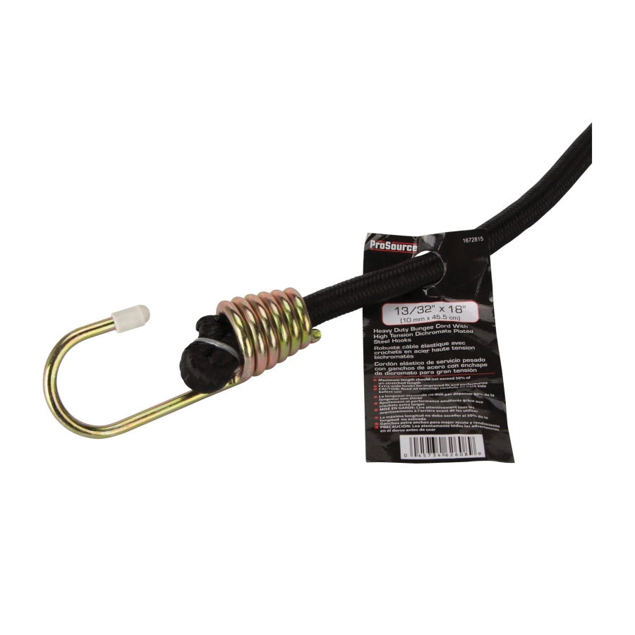 ProSource FH64081-1 Stretch Cord, 10 mm Dia, 18 in L, Polypropylene, Black, Hook End
