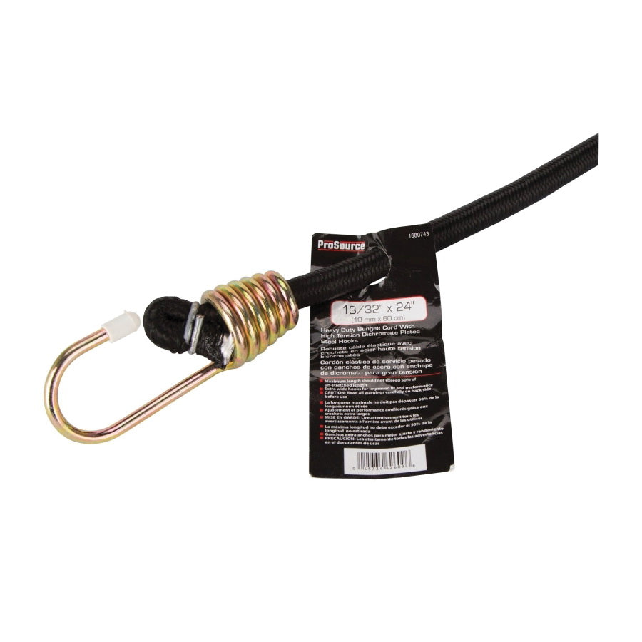 ProSource FH64082-1 Stretch Cord, 10 mm Dia, 24 in L, Polypropylene, Black, Hook End