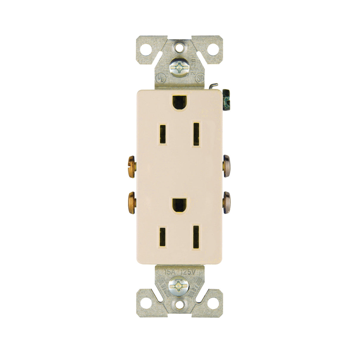 Eaton Wiring Devices 1107LA Duplex Receptacle, 2 -Pole, 15 A, 125 V, Back, Side Wiring, NEMA: 5-15R, Light Almond