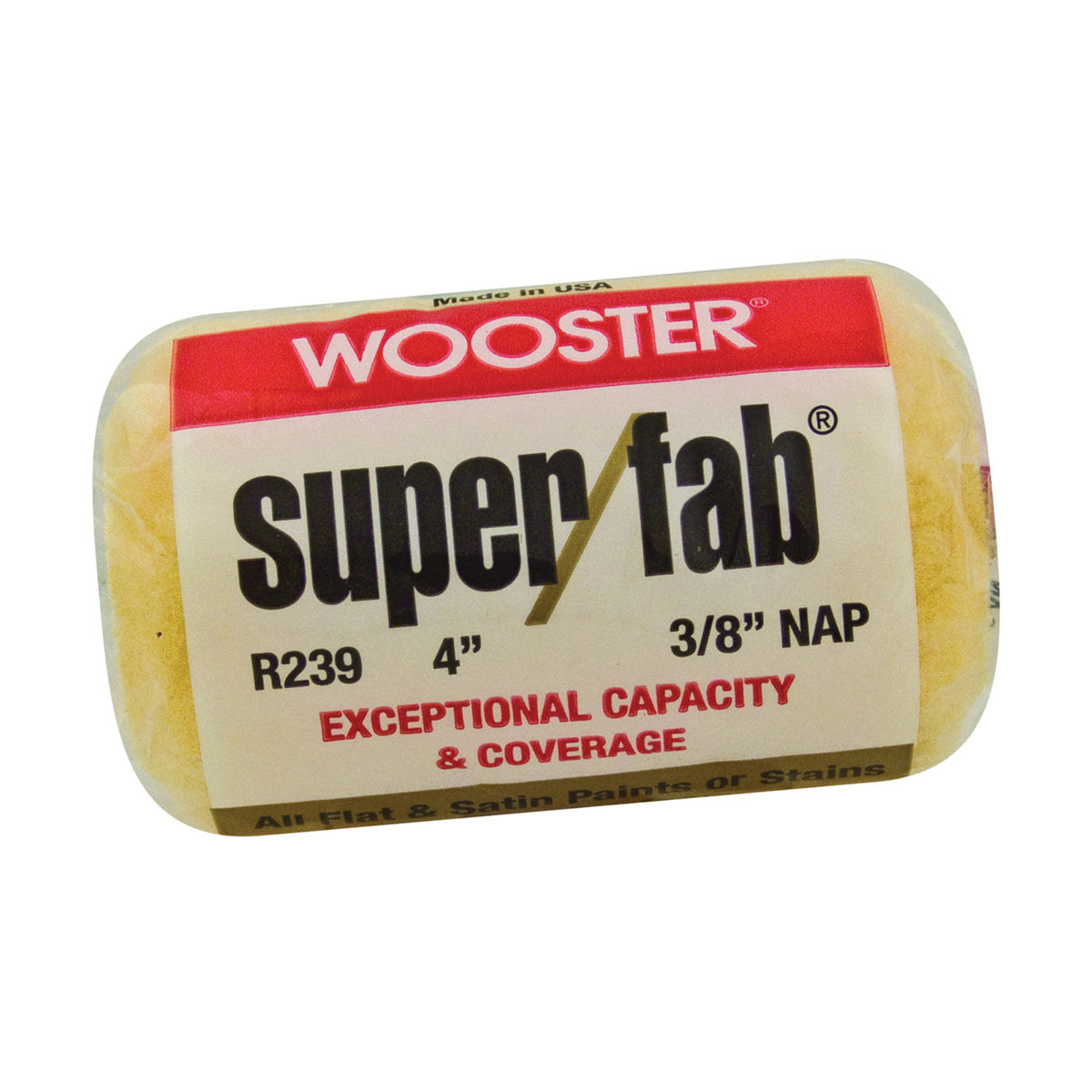 WOOSTER R239-4 Paint Roller Cover, 3/8 in Thick Nap, 4 in L, Knit Fabric Cover, Golden Yellow