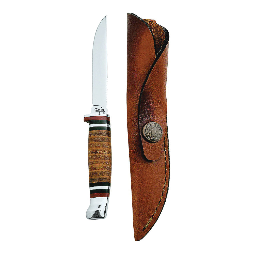 CASE 379 Utility Knife with Leather Sheath, 3.13 in L Blade, Stainless Steel Blade, Brown/Tan Handle