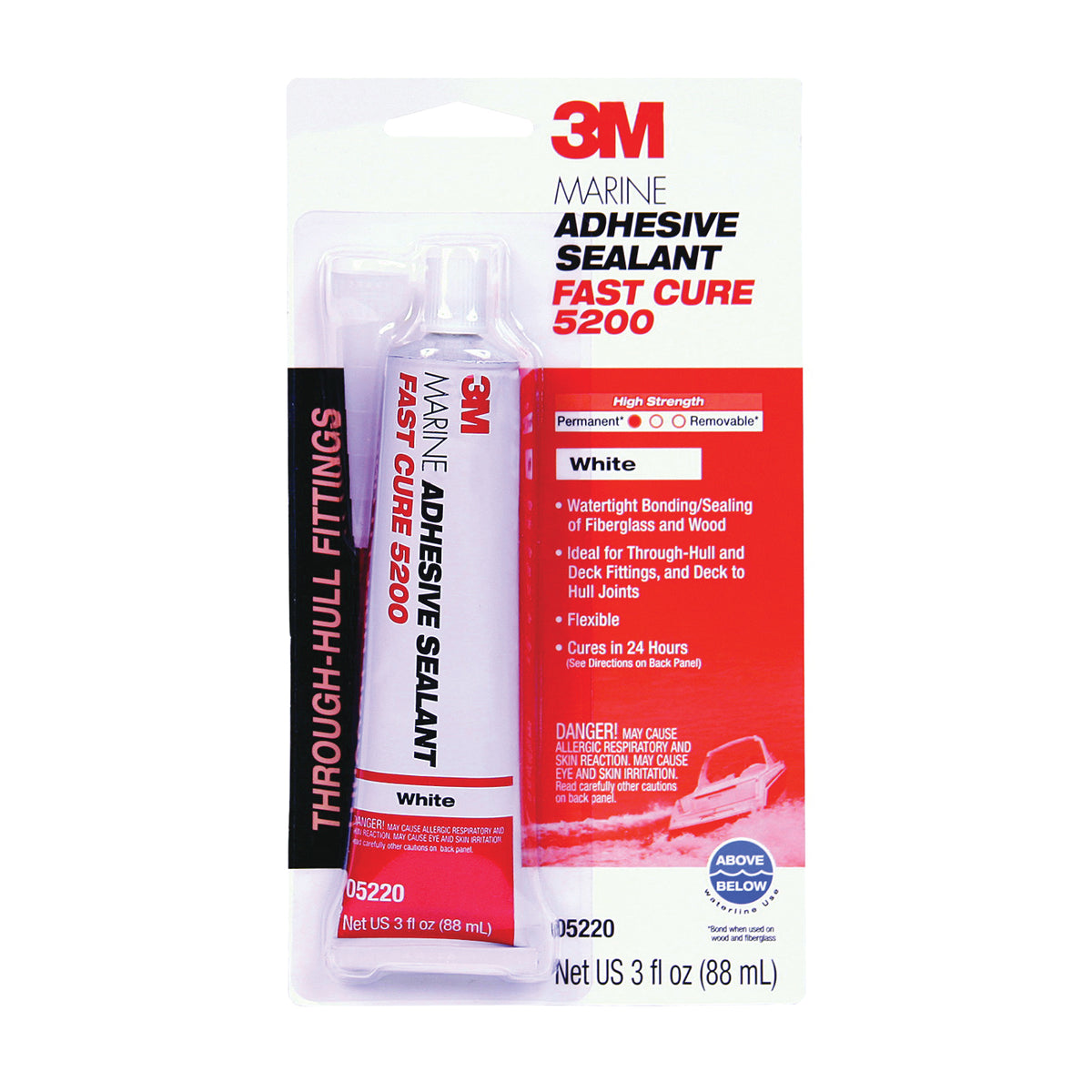 3M 05220 Marine Adhesive Sealant, Medium Paste, Slight, White, 3 oz Tube