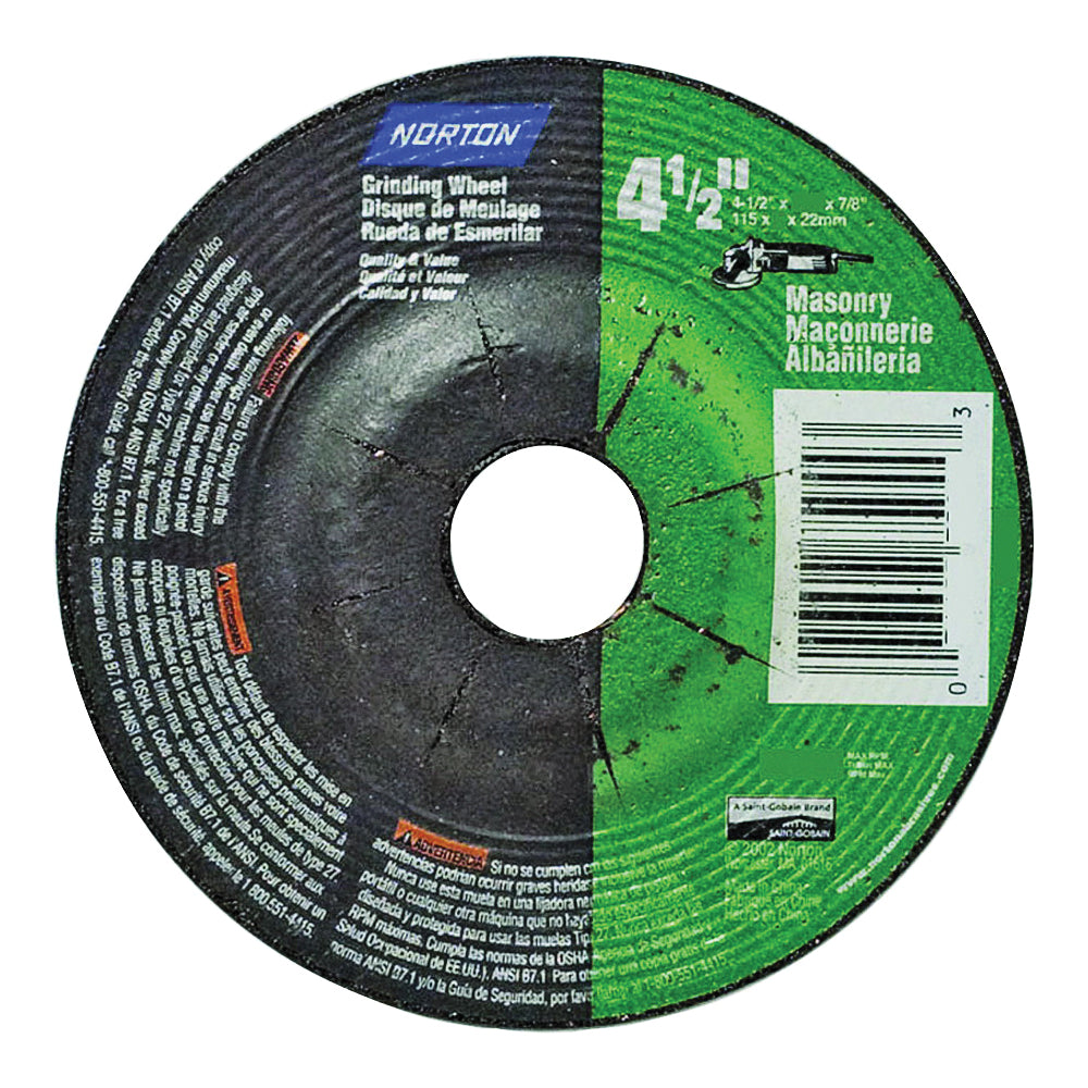 NORTON 66252843601 Grinding Wheel, 4-1/2 in Dia, 1/8 in Thick, 7/8 in Arbor, 24 Grit, Extra Coarse