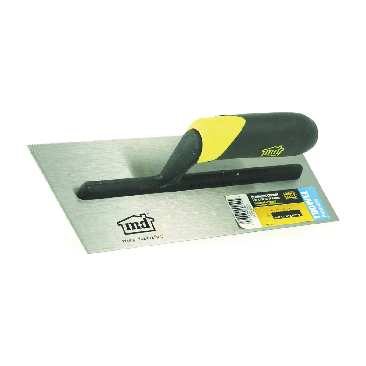 M-D 20051 Tile Installation Trowel, 11 in L, 4-1/2 in W, U Notch, Comfort-Grip Handle