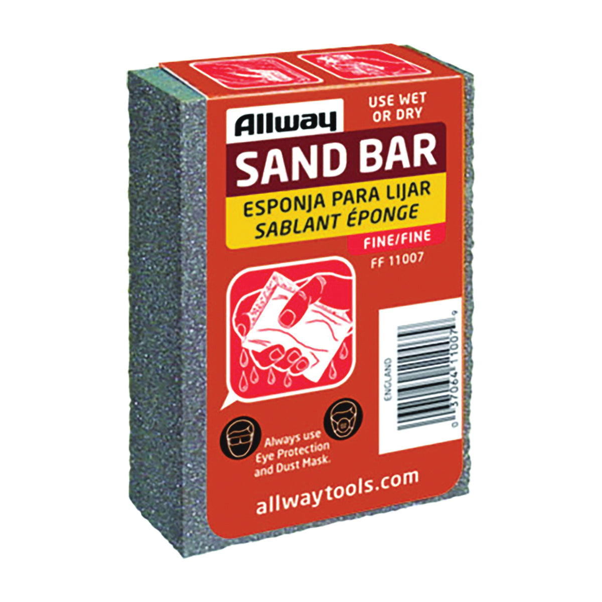 ALLWAY TOOLS FF Sand Bar, 4 in L, 3-1/2 in W, Fine, Aluminum Oxide Abrasive