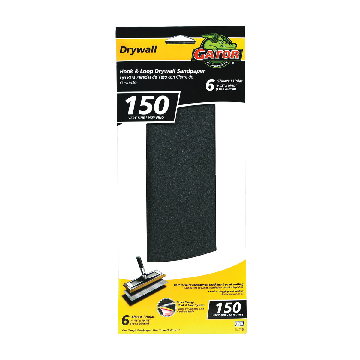 Gator 7159 Sandpaper, 10-1/2 in L, 4-1/2 in W, 150 Grit, Fine, Silicone Carbide Abrasive