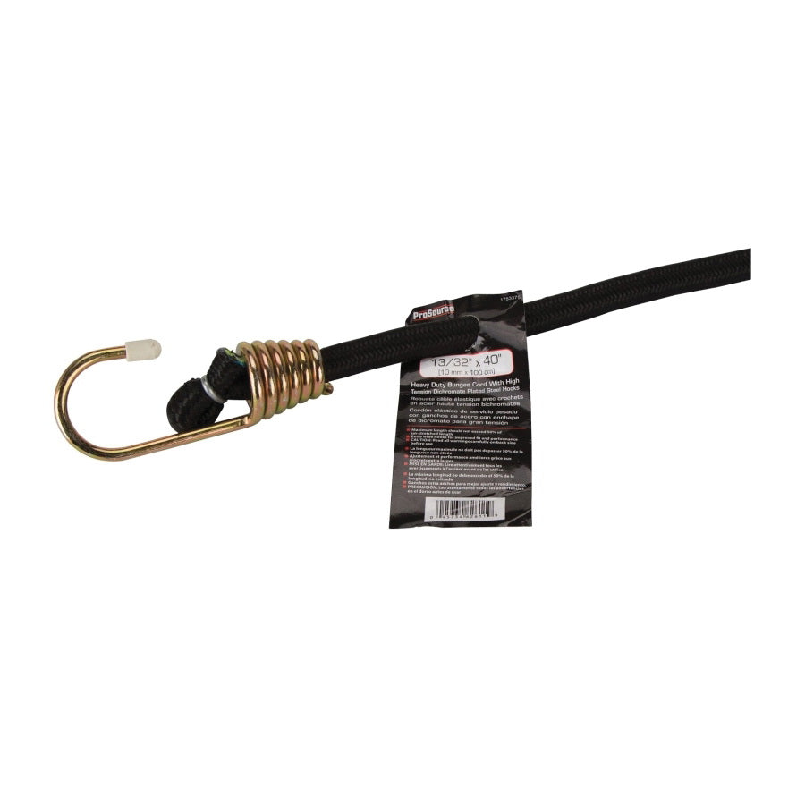 ProSource FH64084-1 Stretch Cord, 10 mm Dia, 40 in L, Polypropylene, Black, Hook End