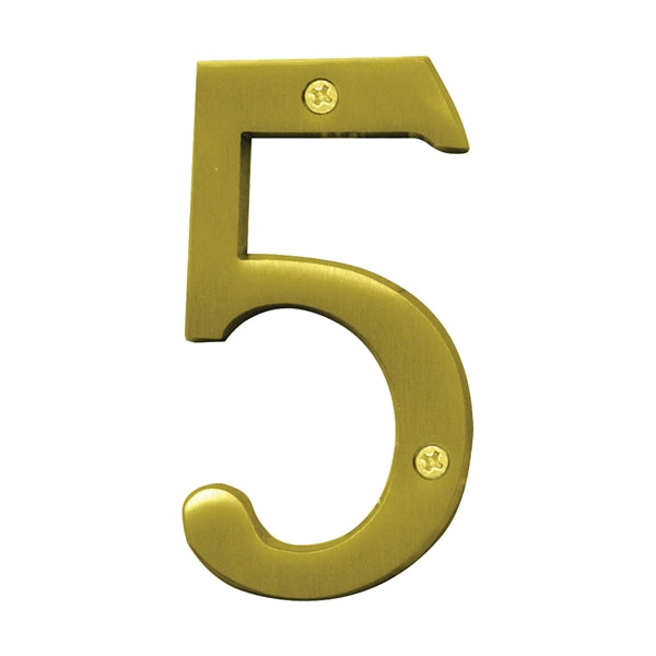 HY-KO Prestige Series BR-43BB/5 House Number, Character: 5, 4 in H Character, Brass Character, Solid Brass