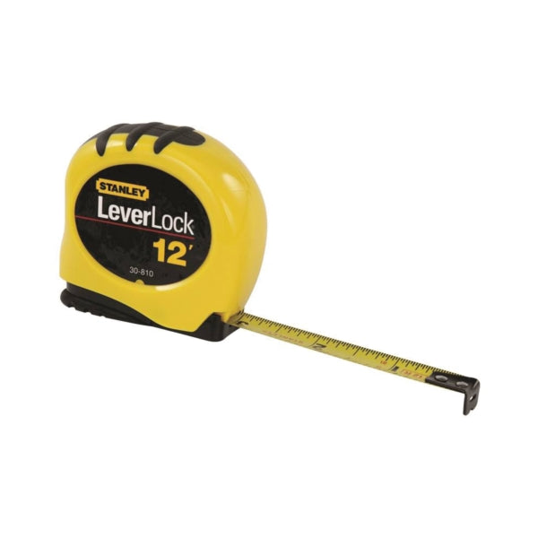 STANLEY STHT30810 Measuring Tape, 12 ft L Blade, 1/2 in W Blade, Steel Blade, ABS Case, Black/Yellow Case