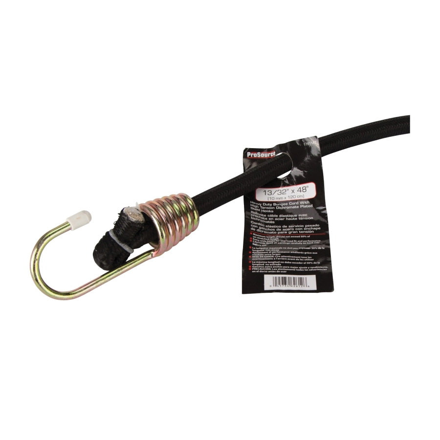 ProSource FH64085-1 Stretch Cord, 10 mm Dia, 48 in L, Polypropylene, Black, Hook End