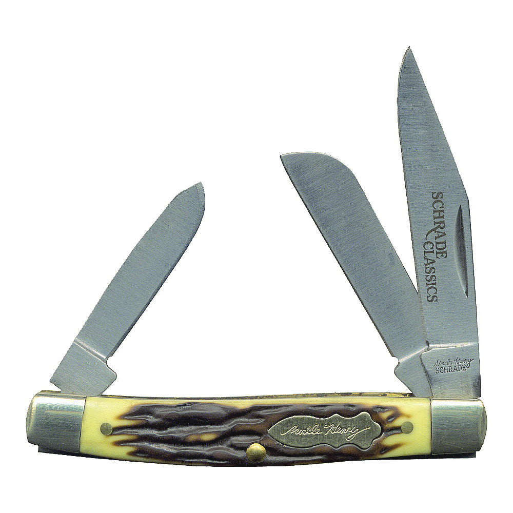 Uncle Henry 834UH Folding Pocket Knife, 2-1/2 in L Blade, 7Cr17 High Carbon Stainless Steel Blade, 3-Blade
