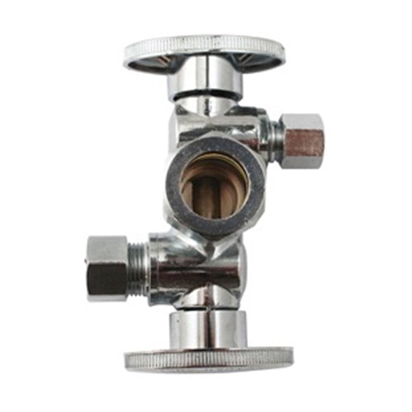 Plumb Pak K2901DHLF Dual Shut-Off Valve, 1/2 x 3/8 x 3/8 in Connection, FIP x Compression, 250 psi Pressure, Brass Body