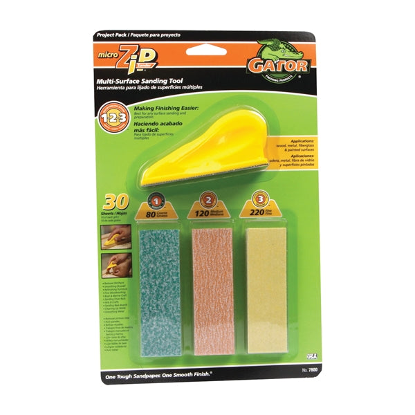 Gator MicroZip 7800 Sander Tool Kit, 3-1/2 in L, 1 in W, 80, 120, 220 Grit, Extra Fine, Fine, Medium