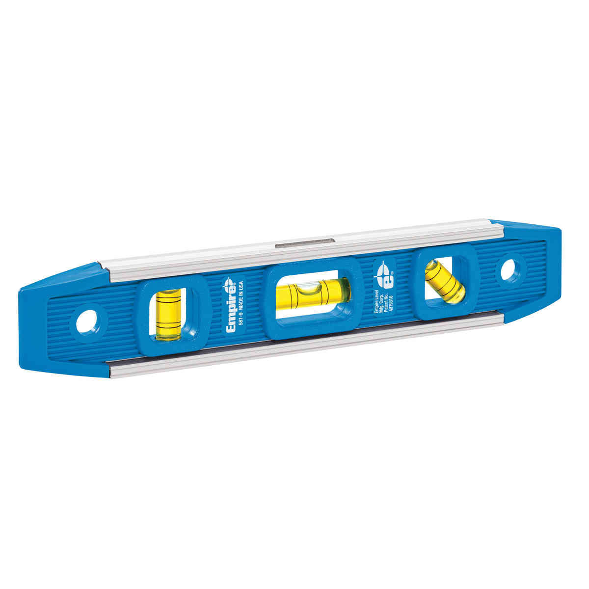 Empire 581-9 Magnetic Torpedo Level, 9 in L, 3-Vial, Magnetic, Aluminum, Blue
