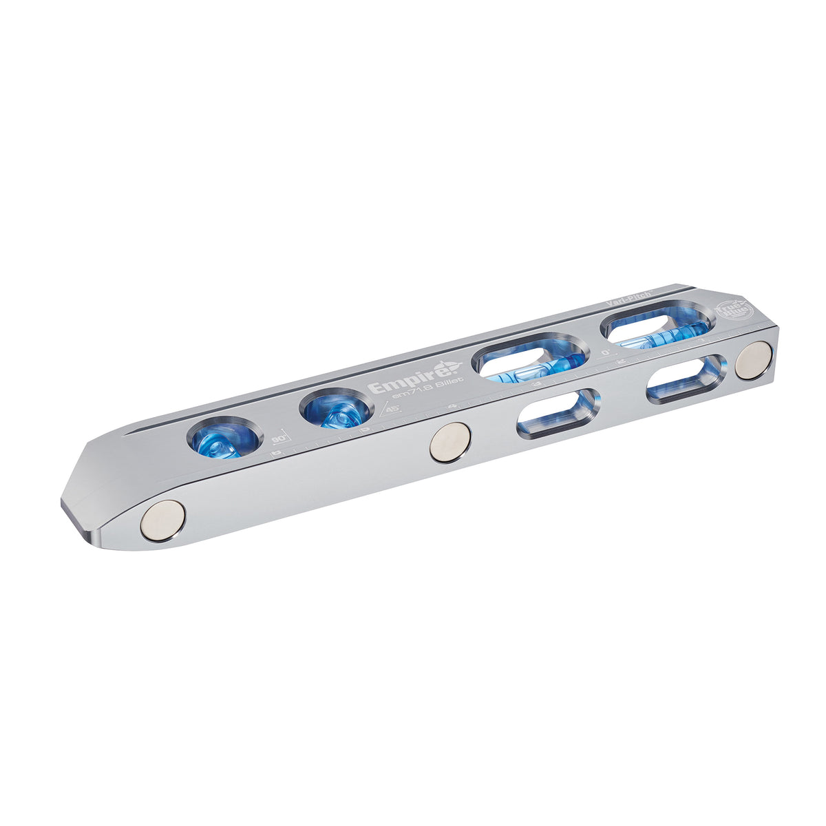 Empire True Blue Series EM71.8 Magnetic Billet Torpedo Level, 8 in L, 4-Vial, Magnetic, Aluminum, Silver