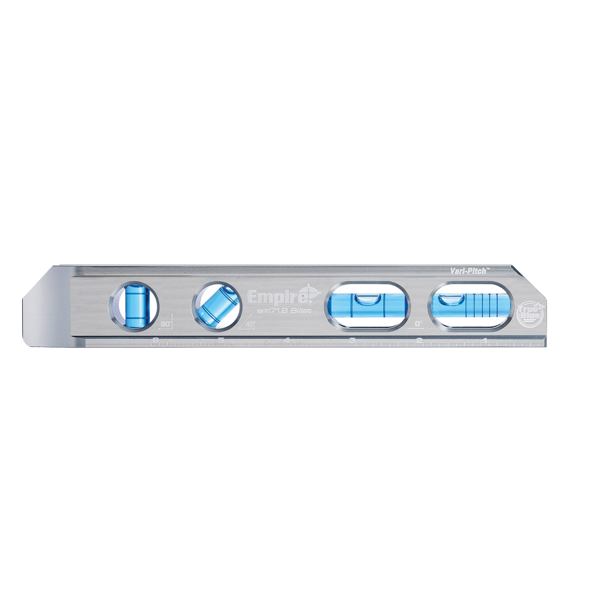 Empire True Blue Series EM71.8 Magnetic Billet Torpedo Level, 8 in L, 4-Vial, Magnetic, Aluminum, Silver