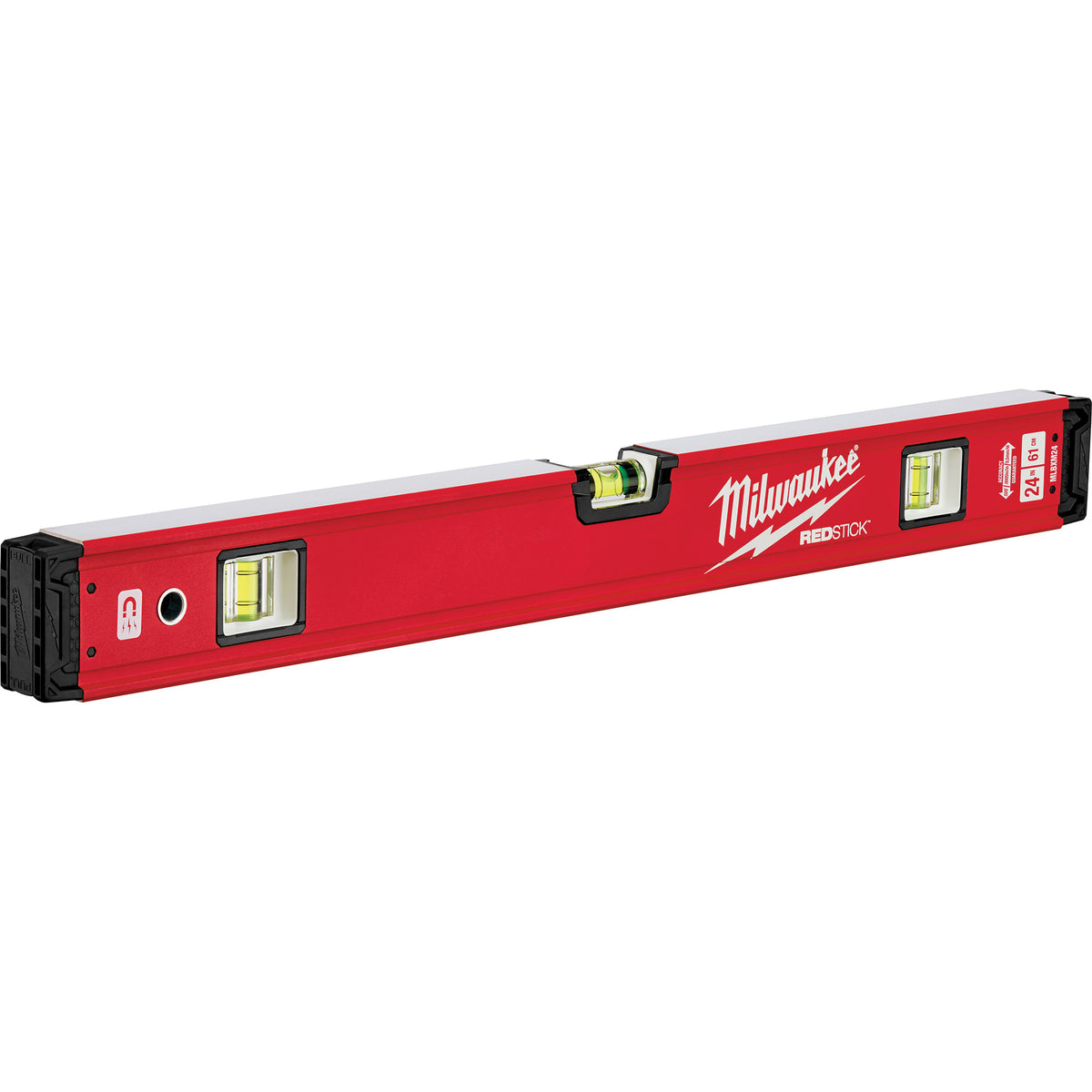 Milwaukee REDSTICK Series MLBXM24 Magnetic Box Level, 24 in L, 3-Vial, 1-Hang Hole, Magnetic, Aluminum, Red