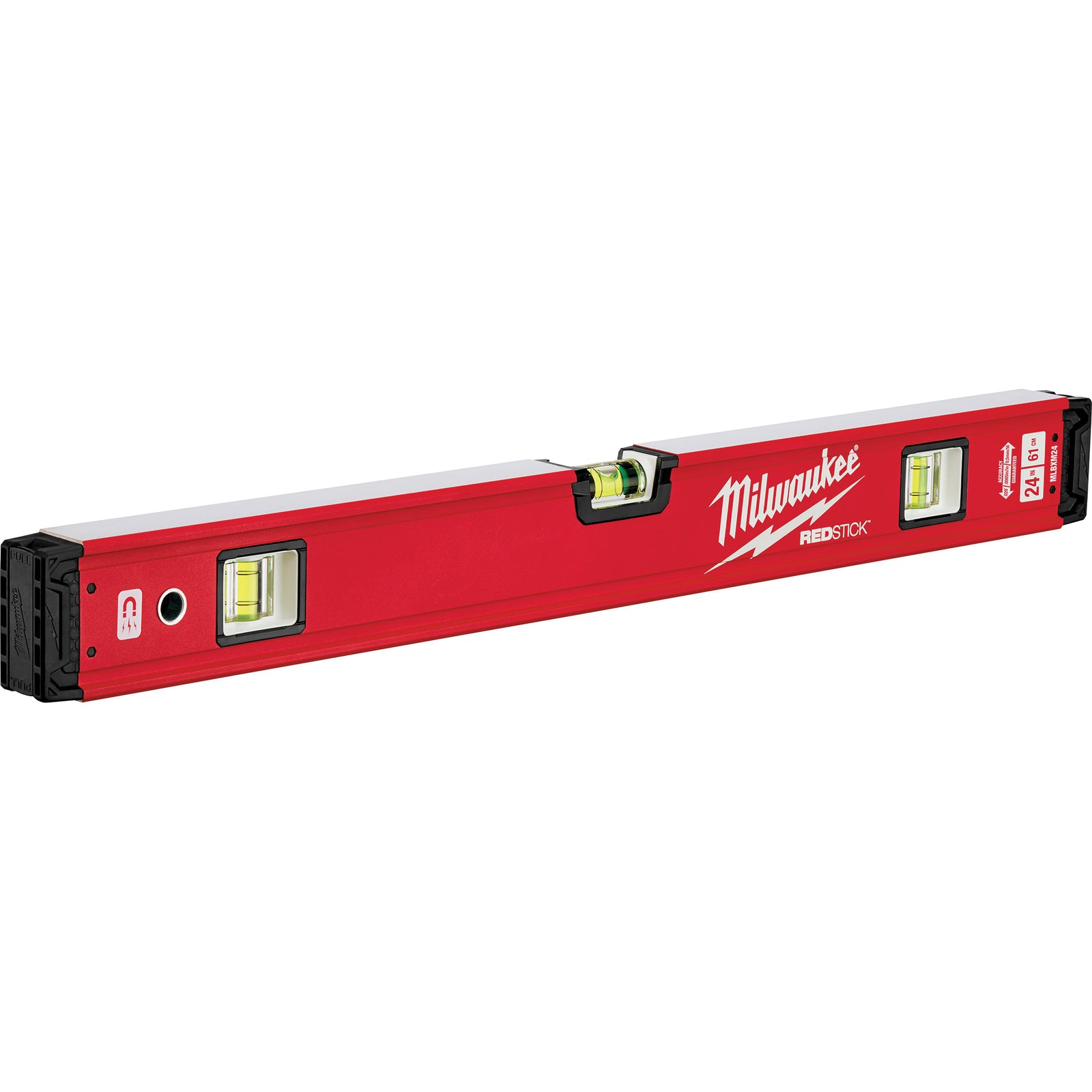Milwaukee REDSTICK Series MLBXM24 Magnetic Box Level, 24 in L, 3-Vial, 1-Hang Hole, Magnetic, Aluminum, Red