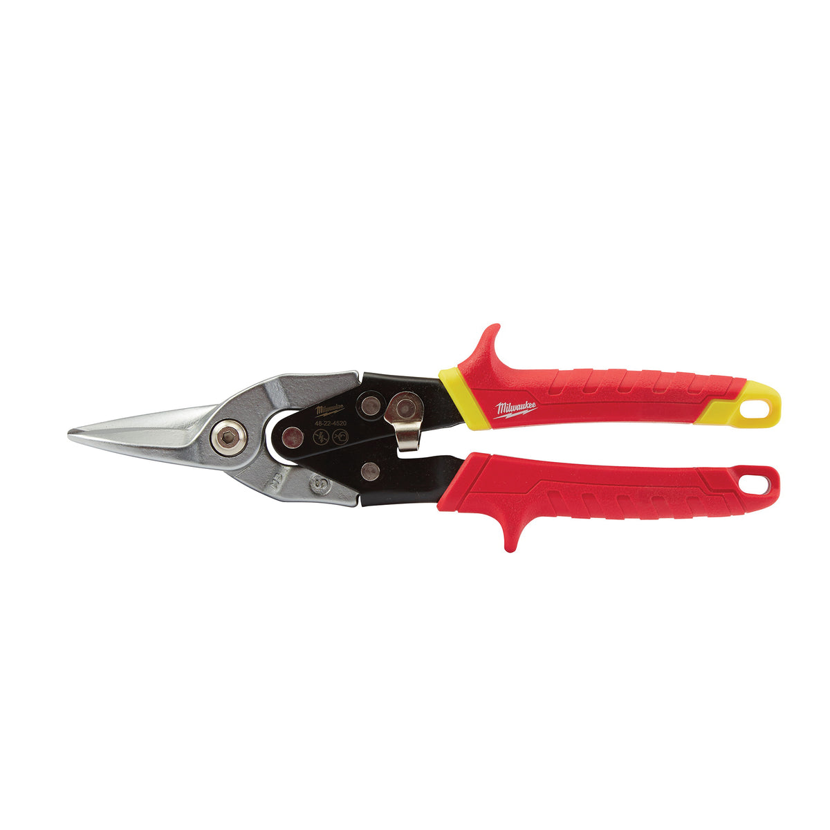 Milwaukee 48-22-4530 Aviation Snips, 10 in OAL, 5 in L Cut, Straight Cut, Steel Blade, Ergonomic Grip Handle, Red Handle