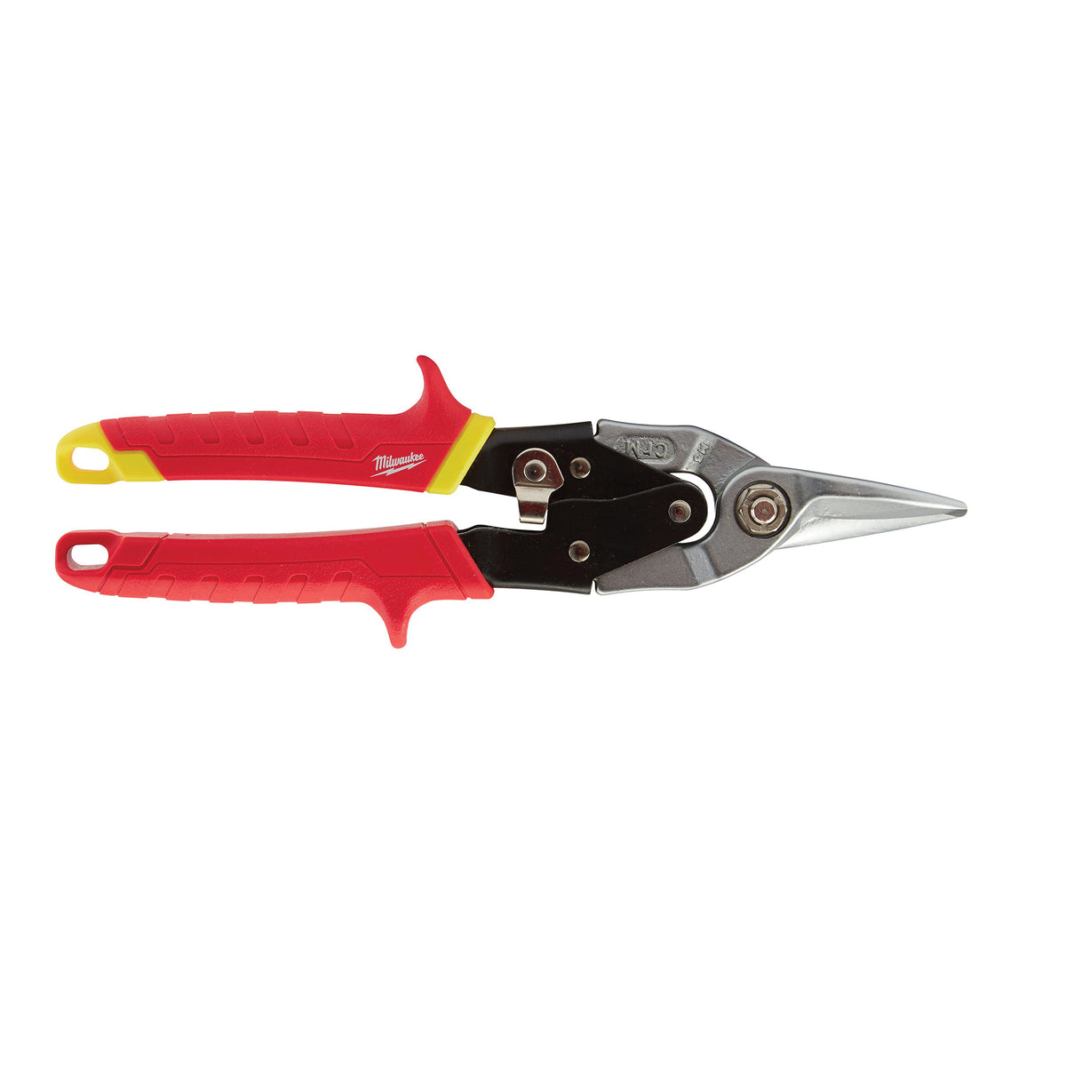 Milwaukee 48-22-4530 Aviation Snips, 10 in OAL, 5 in L Cut, Straight Cut, Steel Blade, Ergonomic Grip Handle, Red Handle