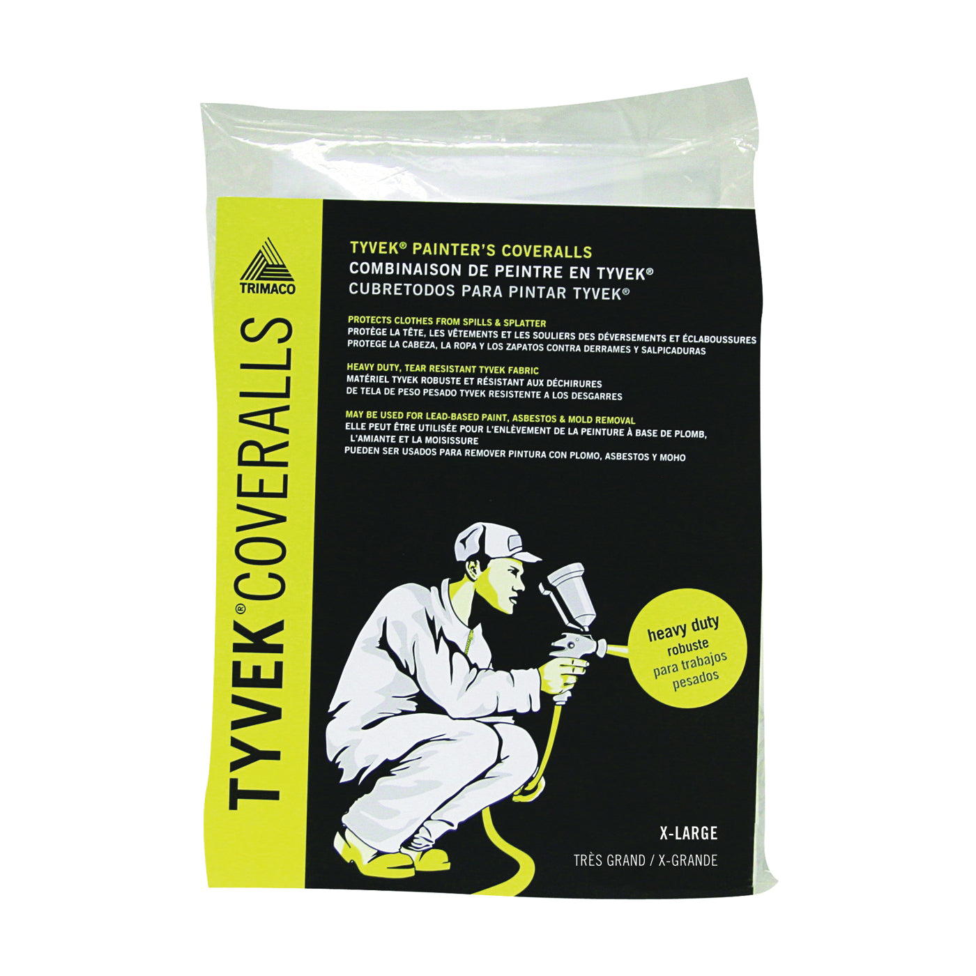 Trimaco 14123 Professional Painter's Coveralls, XL, Zipper Closure, Tyvek, White