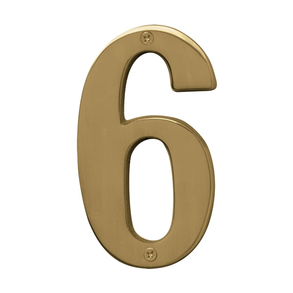 HY-KO Prestige Series BR-51PB/6 House Number, Character: 6, 5 in H Character, Brass Character, Solid Brass