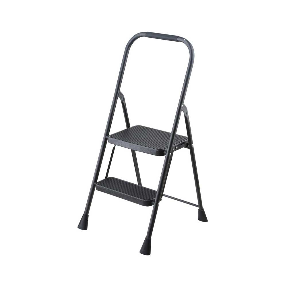 Simple Spaces HB2-2H Folding Type 3 Step Stool, 38-1/2 in H, 2-Step, 225 lb, 5-1/8 in D Step, Steel, Black