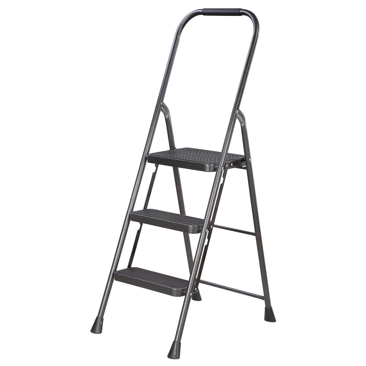 Simple Spaces HB3-2H Folding Step Stool, 50-3/4 in H, 3-Step, 225 lb, 5-1/8 in D Step, Steel, Black