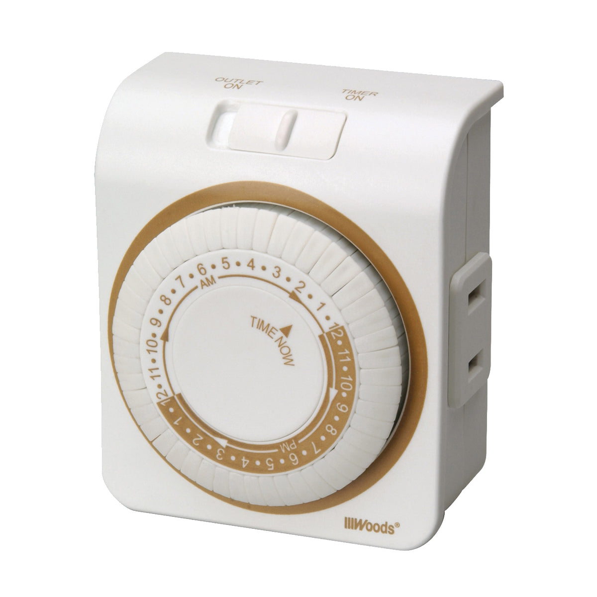 Woods 50000 Mechanical Timer, 15 A, 125 V, 1875 W, 24 hr Time Setting, 24 On/Off Cycles Per Day Cycle, White