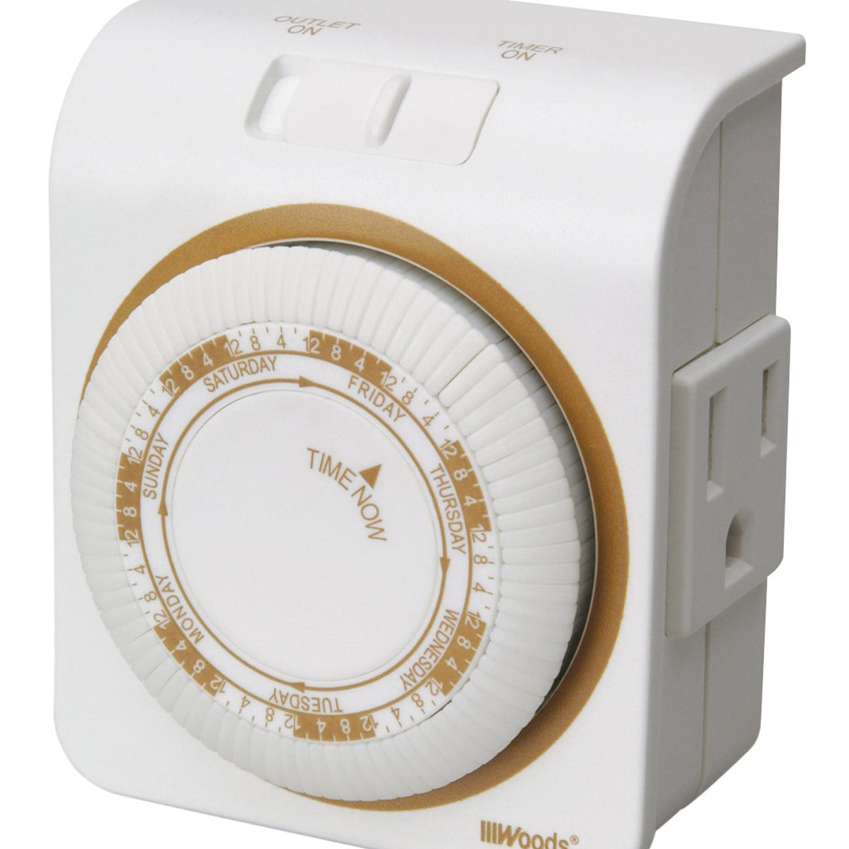 Woods 50002 Mechanical Timer, 15 A, 125 V, 1875 W, 7 days Time Setting, 6 On/Off Cycles Per Day Cycle, White