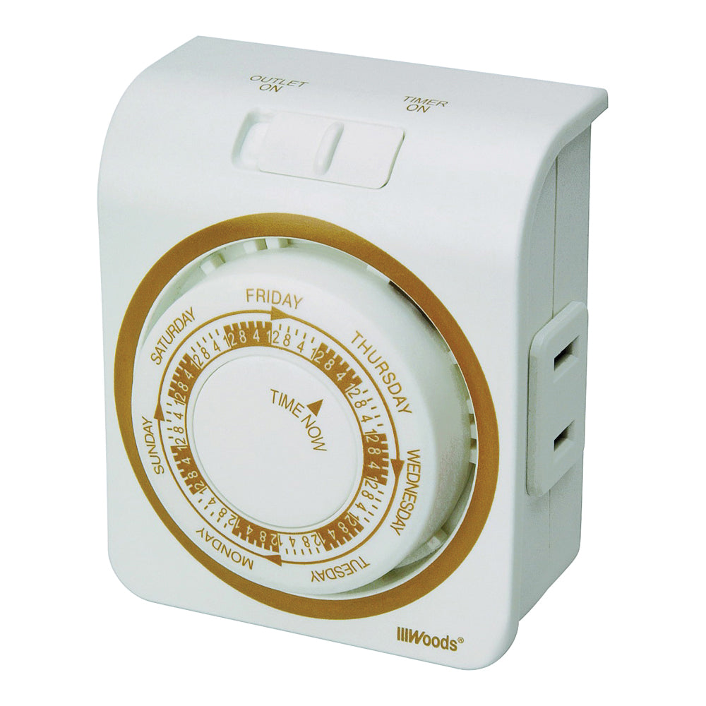 Woods 50003 Mechanical Timer, 15 A, 125 V, 1875 W, 7 days Time Setting, White