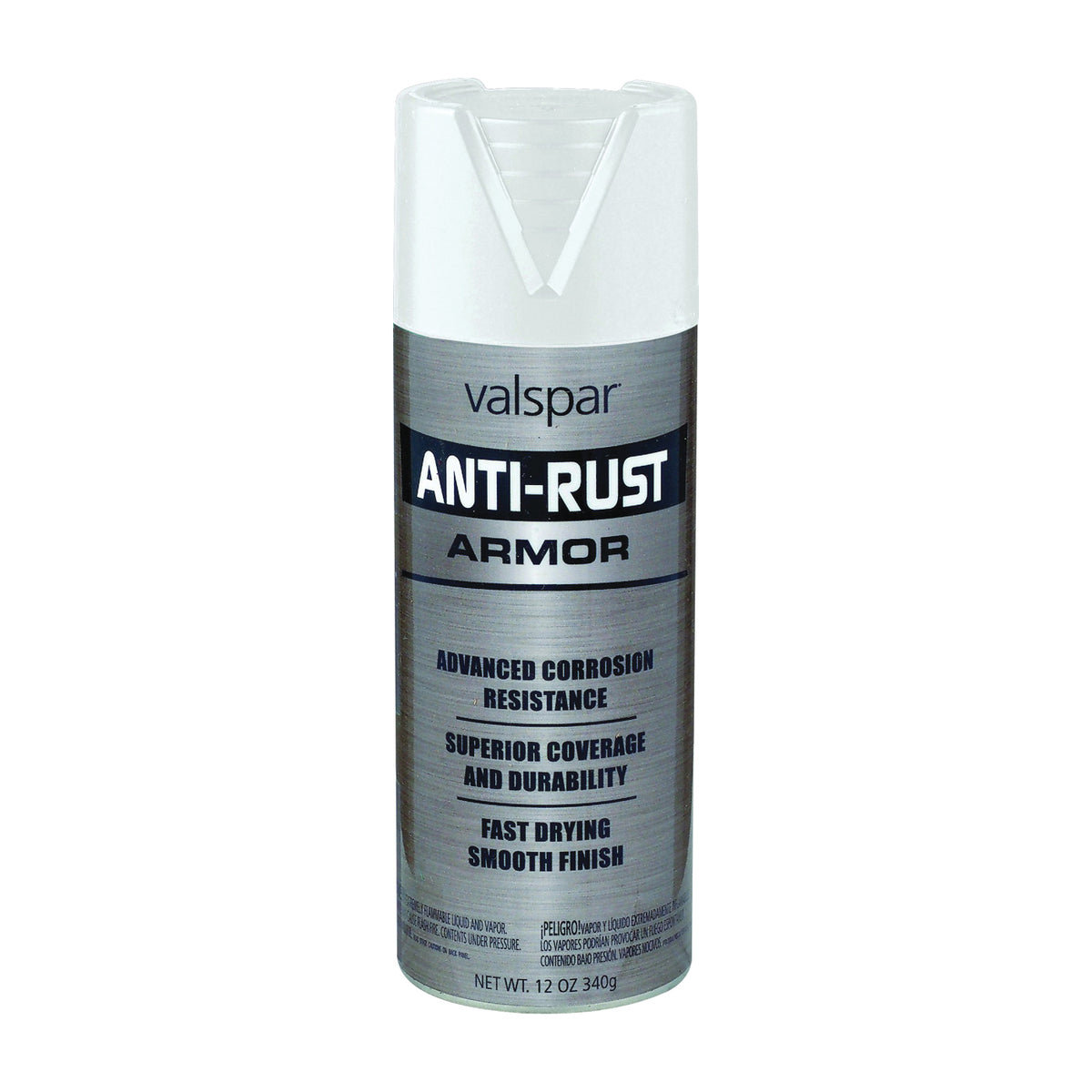 Valspar 044.0021920.076 Anti-Rust Enamel Spray Paint, Satin, White, 16 oz, Aerosol Can