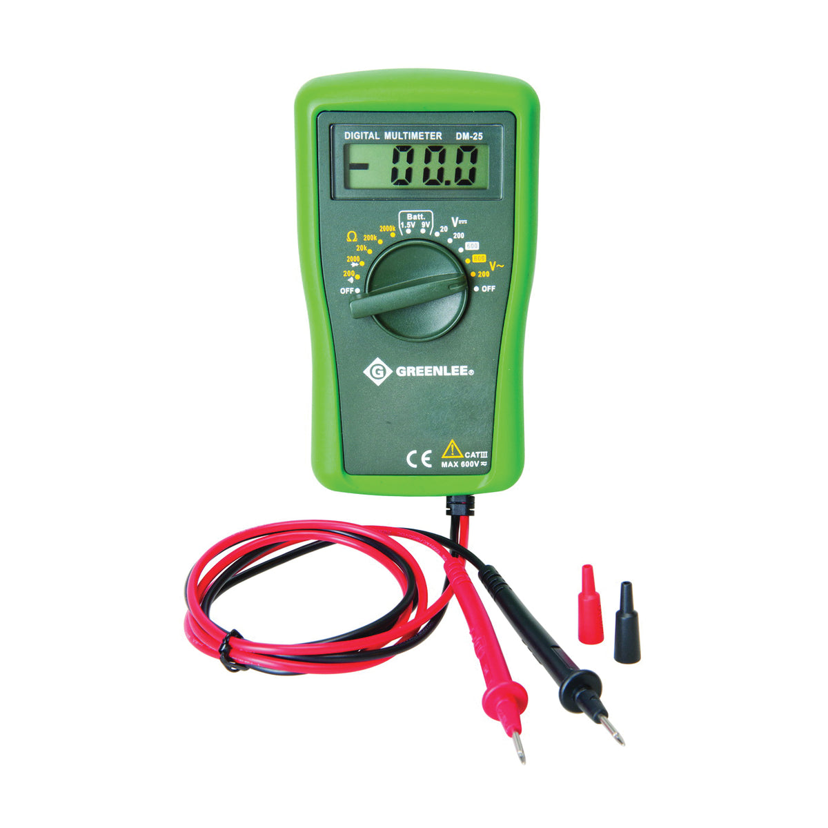 Greenlee DM-25 Multimeter, Digital Display, Functions: AC Voltage, DC Voltage, Resistance