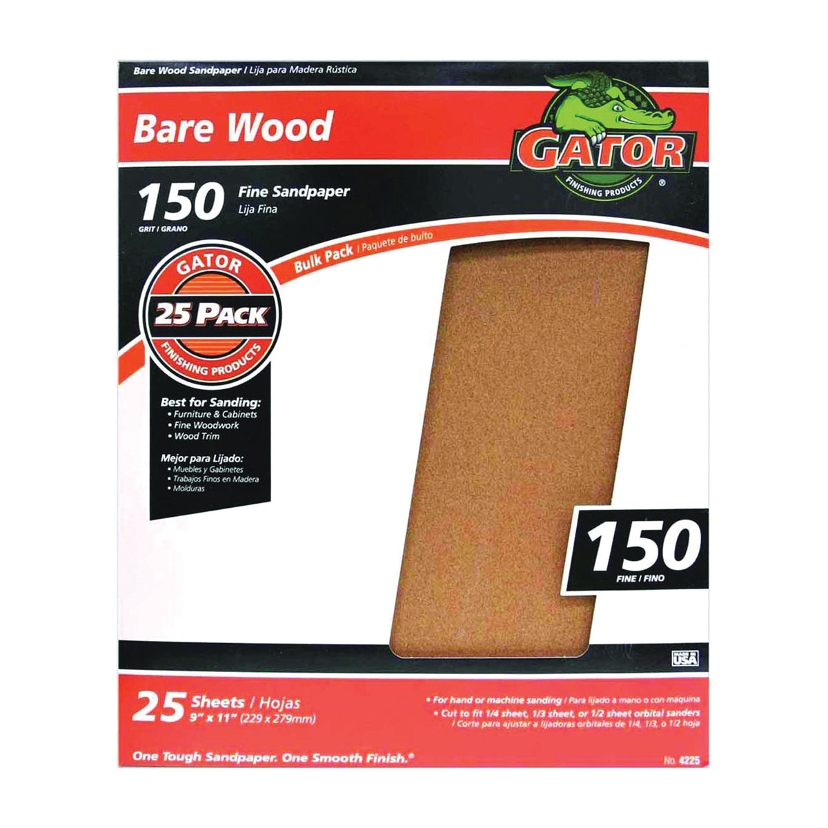 Gator 3274 Sanding Sheet, 11 in L, 9 in W, 150 Grit, Garnet Abrasive