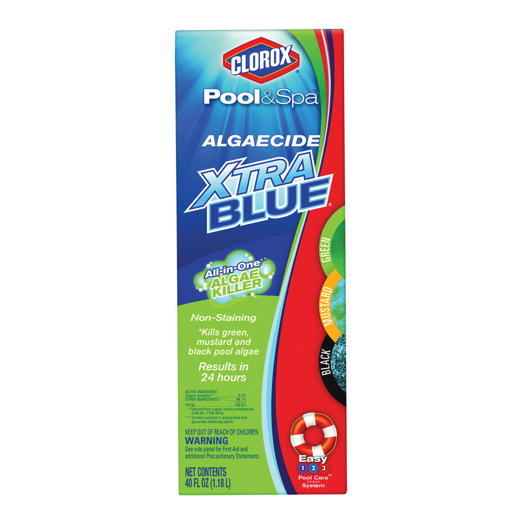 Clorox 43040CLX Algaecide, 40 oz, Liquid, Acidic, Blue/Green
