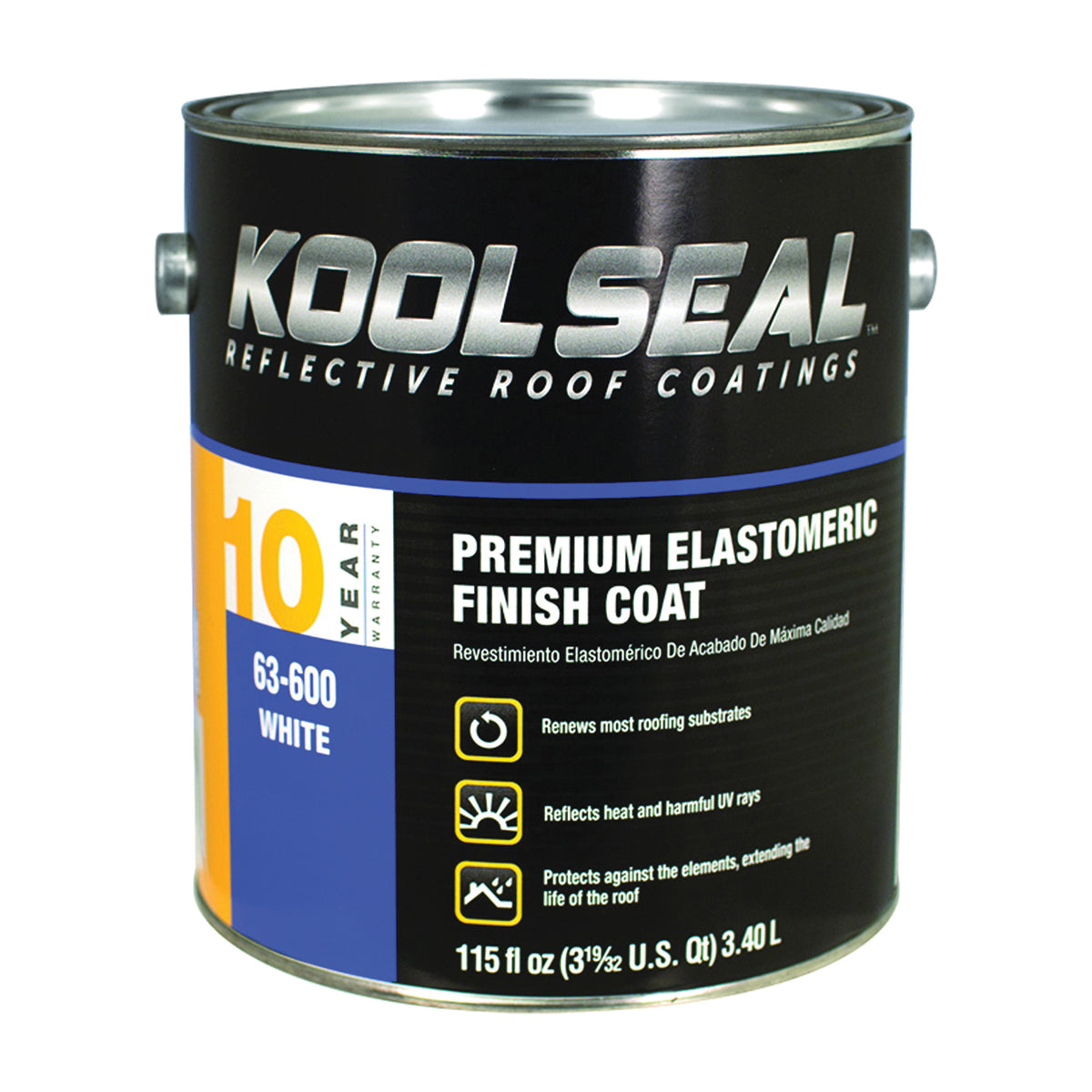 KOOL SEAL KS0063600-16 Elastomeric Roof Coating, White, 1 gal Pail, Liquid