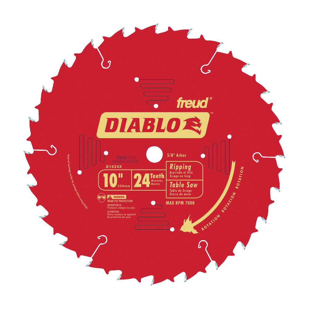 Diablo D1024X Circular Saw Blade, 10 in Dia, 5/8 in Arbor, 24-Teeth, Carbide Cutting Edge