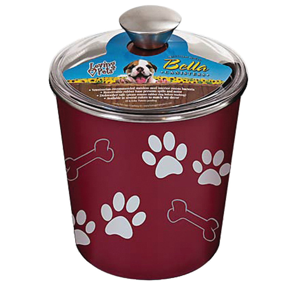 Loving Pets 7480 Pet Treat Canister, Plastic/Stainless Steel, Merlot