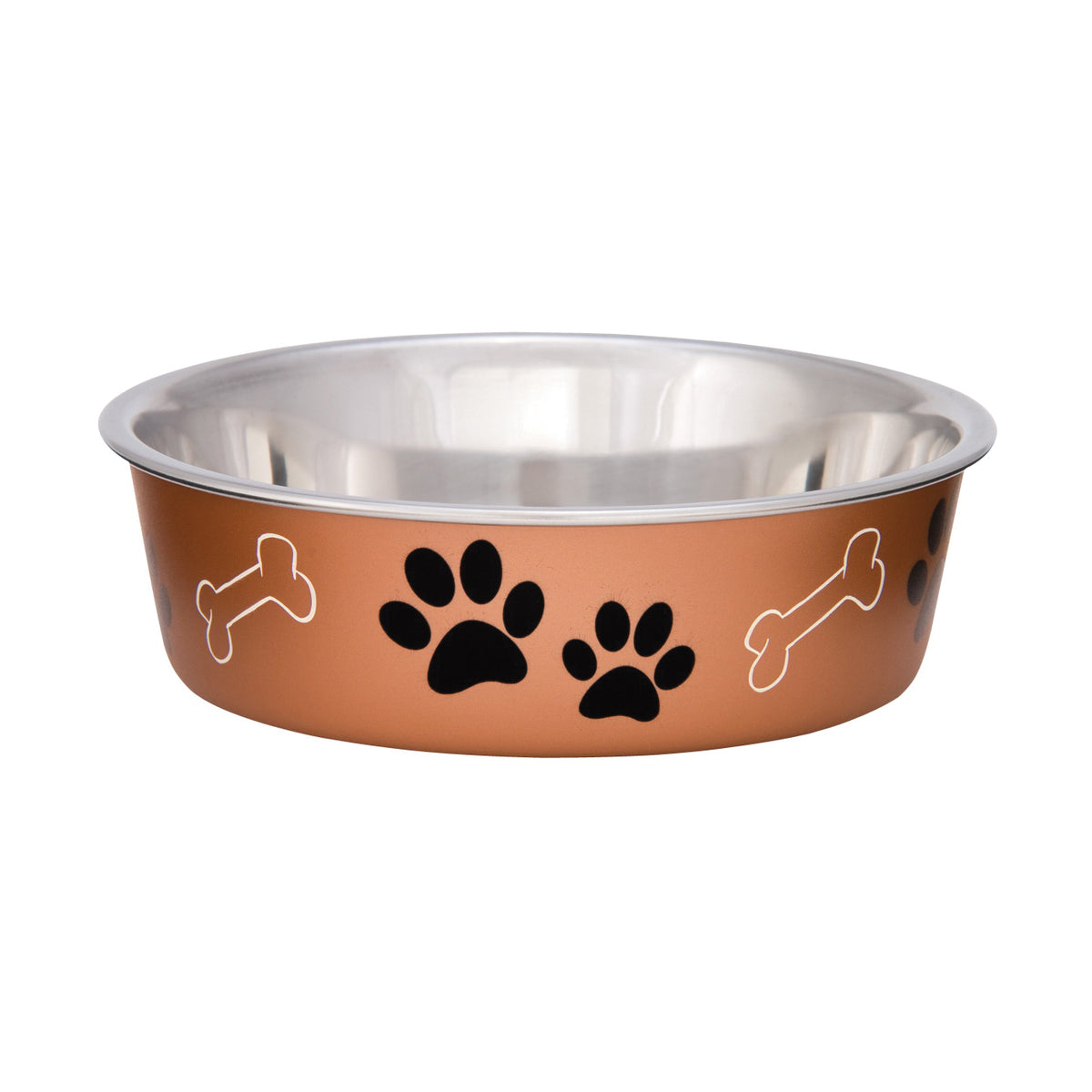 Loving Pets 7452LC Pet Feeding Bowl, L, 52 oz Volume, Polyresin/Stainless Steel, Copper