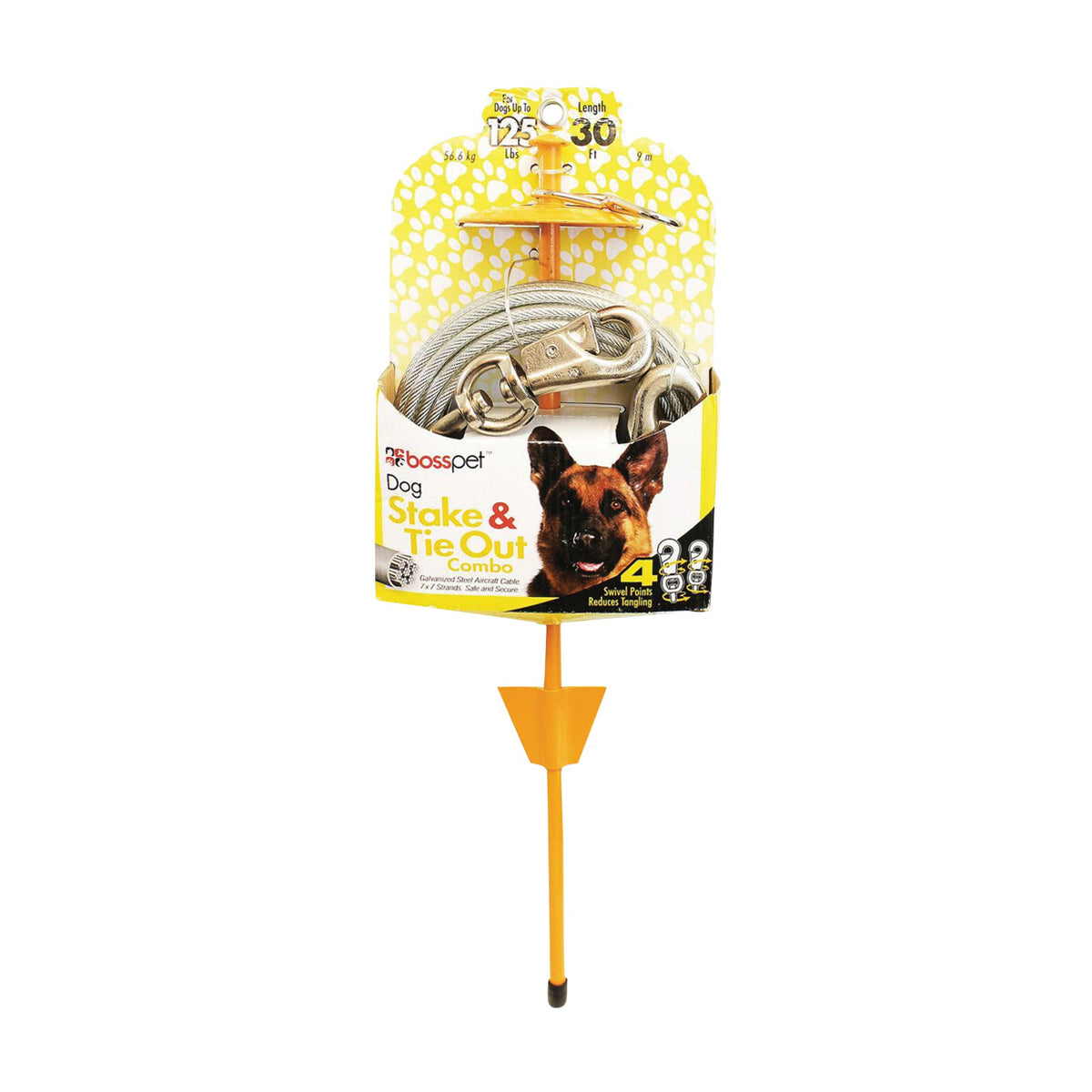 Boss Pet PDQ Q5730DOM99 Tie-Out/Dome Stake Combo, 30 ft L Belt/Cable, For: Dogs Up to 125 lb
